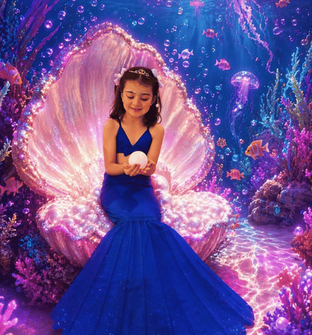 Child dressed as a mermaid enjoying a magical underwater-themed experience at Mio Wooray.